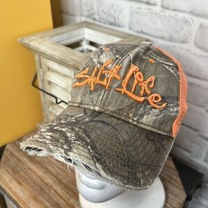 Salt Life Camo & Orange Distressed Snapback Hat